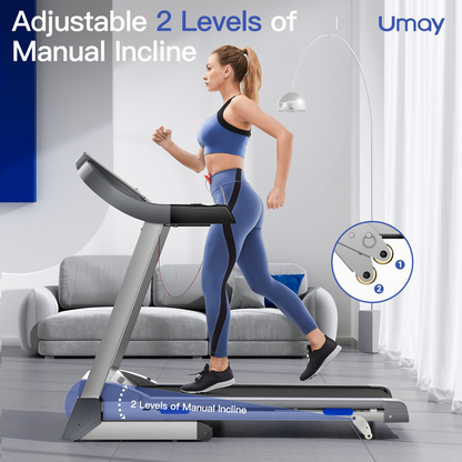 Foldable Treadmill with Incline, Portable Treadmills for Home Fitness, 9 MPH Walking & Running Treadmill with 16.5" Wide Running Area and Bluetooth Spax APP