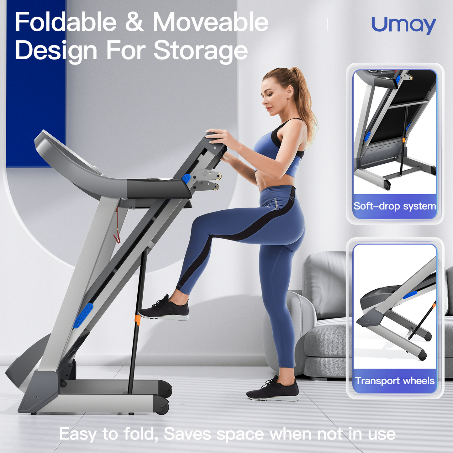 Foldable Treadmill with Incline, Portable Treadmills for Home Fitness, 9 MPH Walking & Running Treadmill with 16.5" Wide Running Area and Bluetooth Spax APP