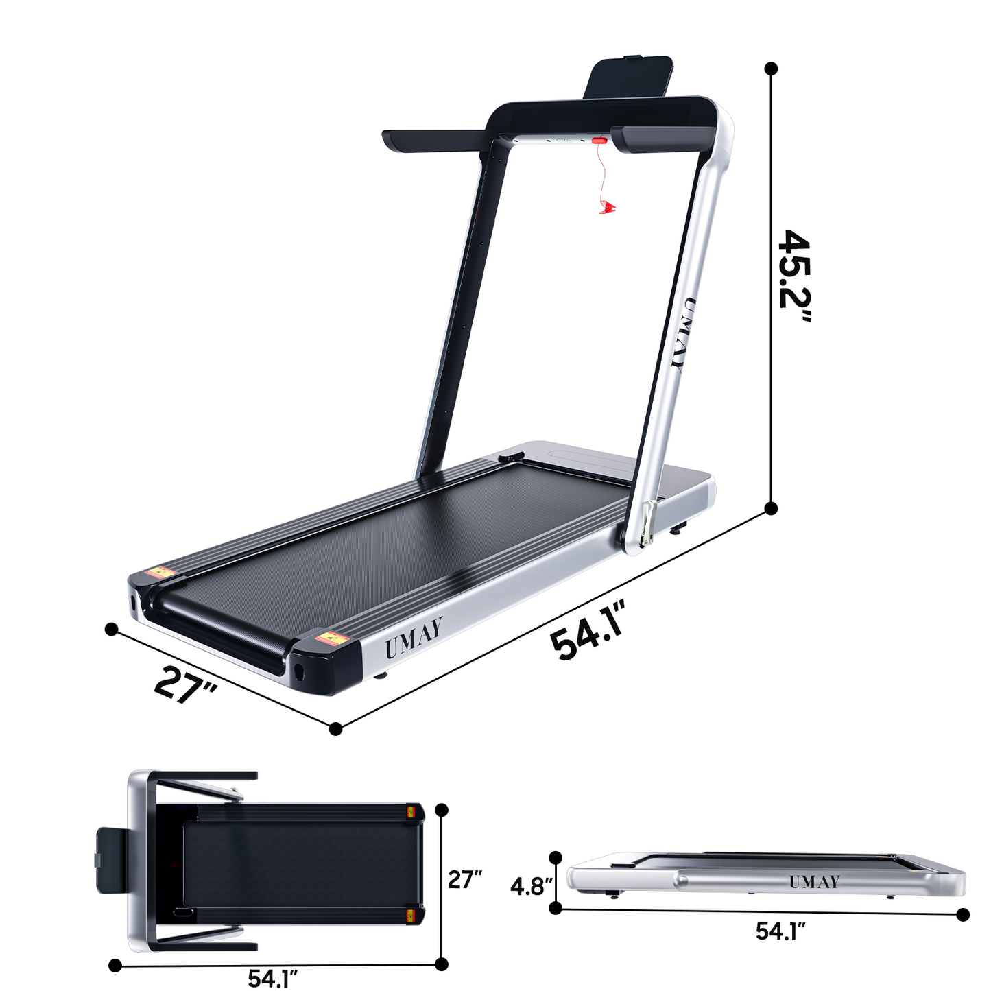 Foldable Portable 2 in 1 Treadmill for Home Office, 7.5 MPH Running & Walking Treadmill Installation-Free with Bluetooth Speaker & APP Control