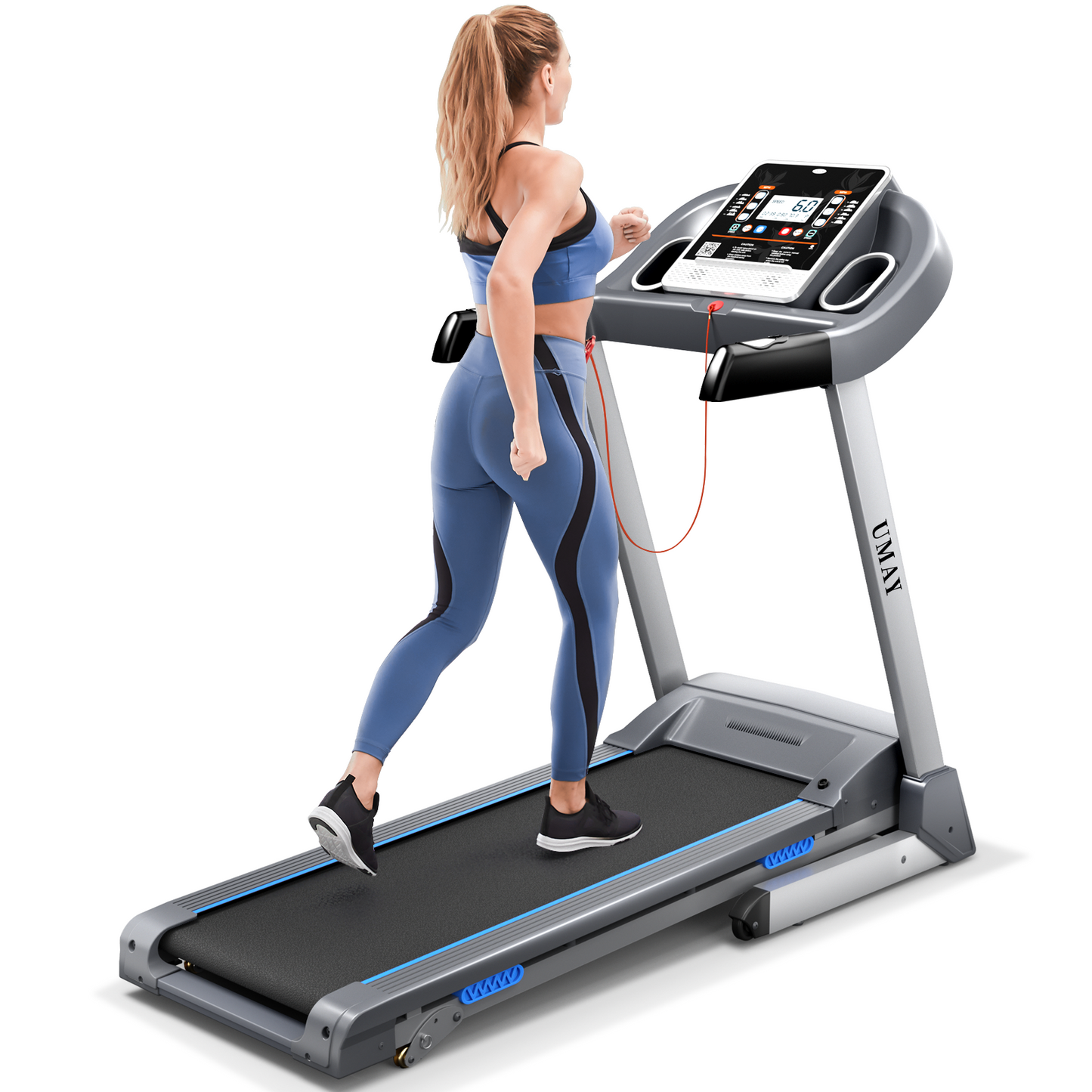 Foldable Treadmill with Incline, Portable Treadmills for Home Fitness, 9 MPH Walking & Running Treadmill with 16.5" Wide Running Area and Bluetooth Spax APP